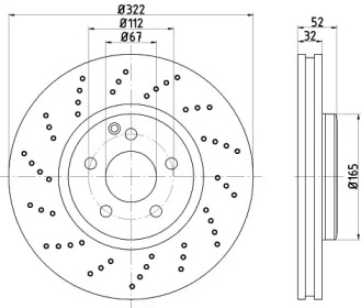 HELLA PAGID 8dd355122911 -  Диск тормозной вентилируемый, перфорированный